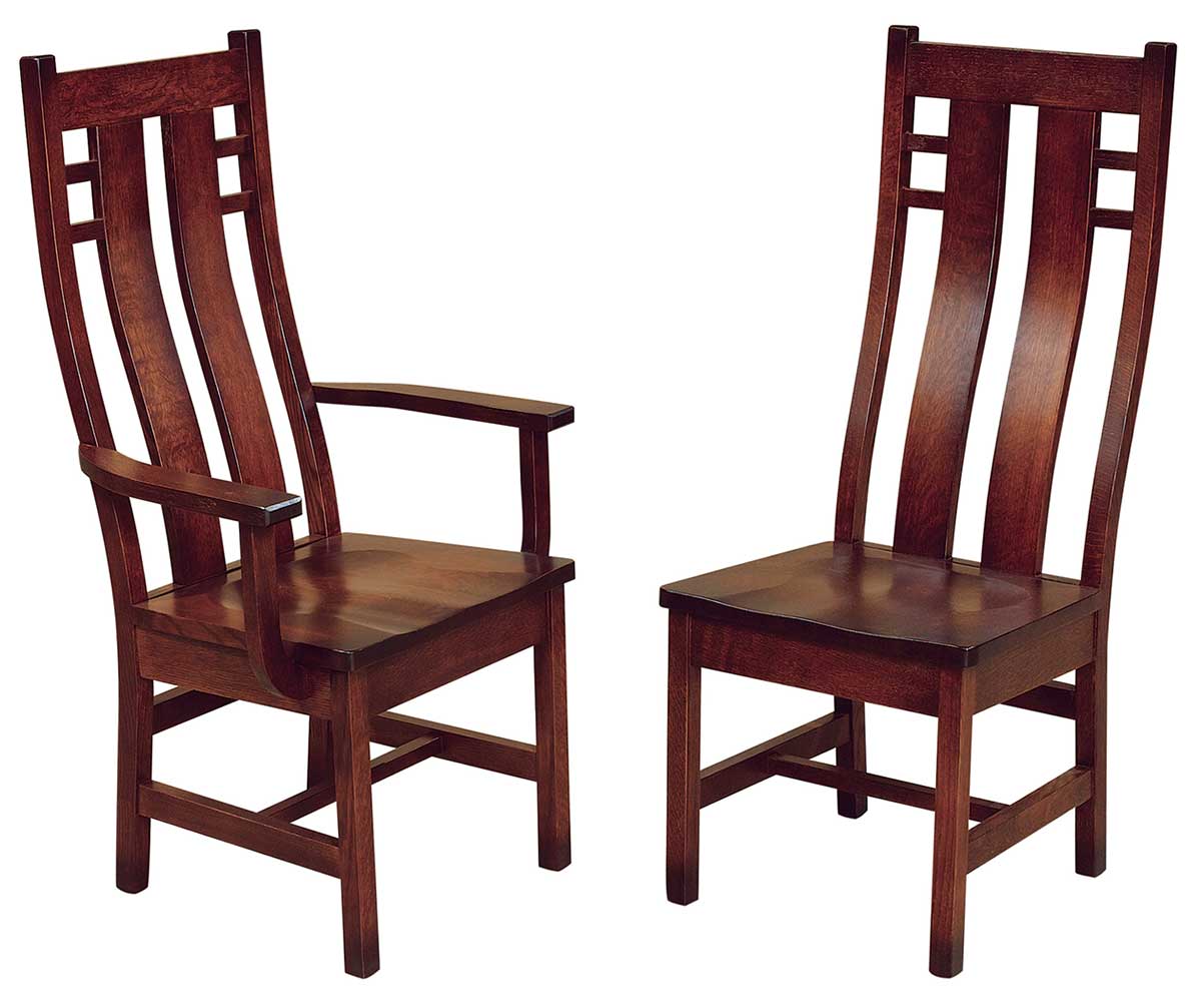 Cascade Dining Chairs in Quarter Sawn White Oak with a Michaels Cherry Stain and Burnishing