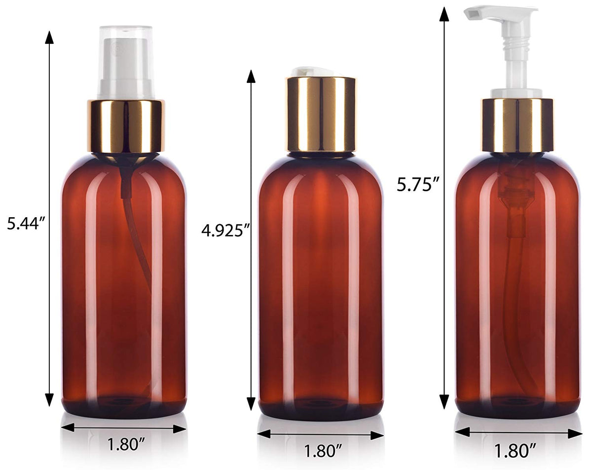 Download Amber 4 Oz 120 Ml Pet Plastic Bottle With Gold Closure 6 Pack Set 2 Fine Mist Sprayers 2 Lotion Pump Dispensers 2 Disc Caps Labels For Home Bath And Kitchen Display And Organization PSD Mockup Templates