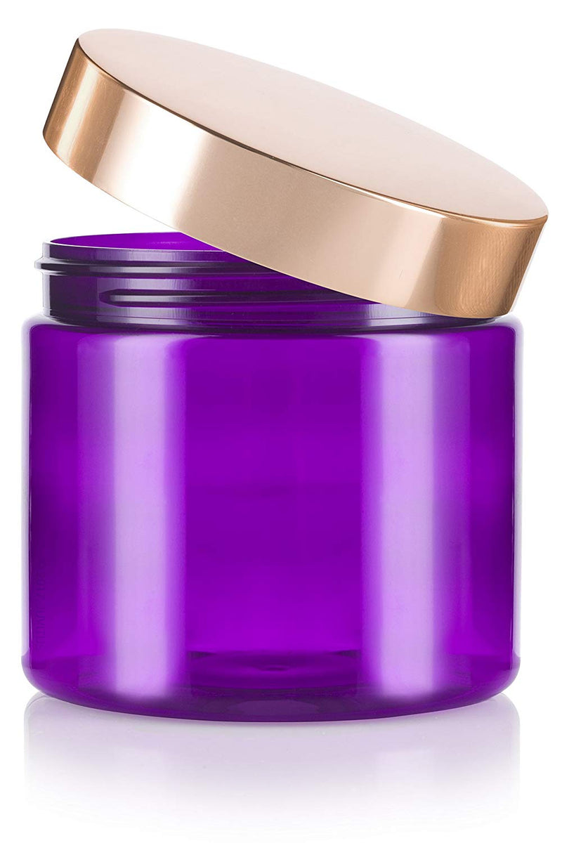Plastic Jar in Purple with Gold Metal Overshell Lid 16