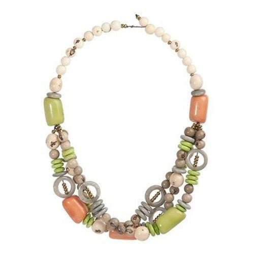 Tagua and Seed Miranda Necklace in Soft Gray Handmade and Fair Trade