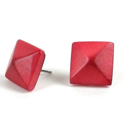 Spike Tagua Nut Stud Earrings in Coral Handmade and Fair Trade