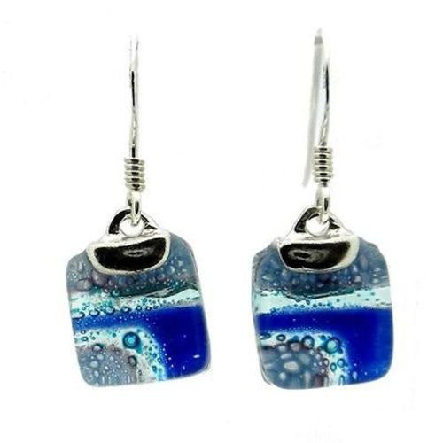 Blue Highway Mini Glass Square Earrings with Sterling Silver Handmade and Fair Trade