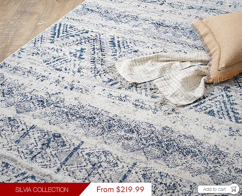 Modern Weave Silvia Collection Modern Vintage Floor Rug Chevron Blue Ivory Beige SIL05