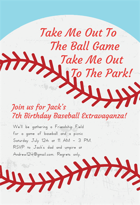 Baseball birthday party invitations on greeting island
