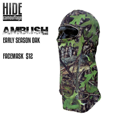 hide camouflage camo ambush series early season oak woodland green leaf deer turkey hunt hunting facemask