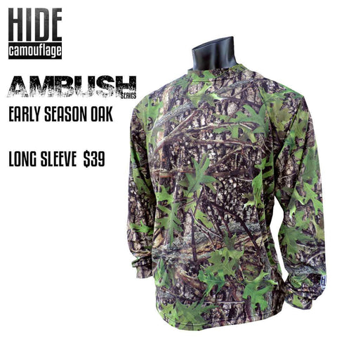 hide camouflage camo ambush series early season oak woodland green leaf deer turkey hunt hunting outerwear lifestyle tshirt long sleeve