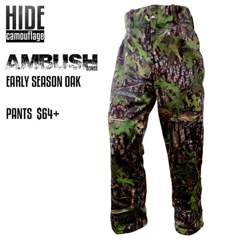 hide camouflage camo ambush series early season oak woodland green leaf deer turkey hunt hunting outerwear cargo pant pants