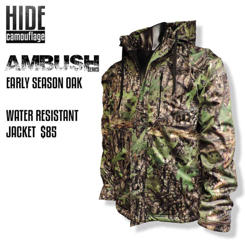 hide camouflage camo ambush series early season oak woodland green leaf deer turkey hunt hunting outerwear water resistant windproof jacket