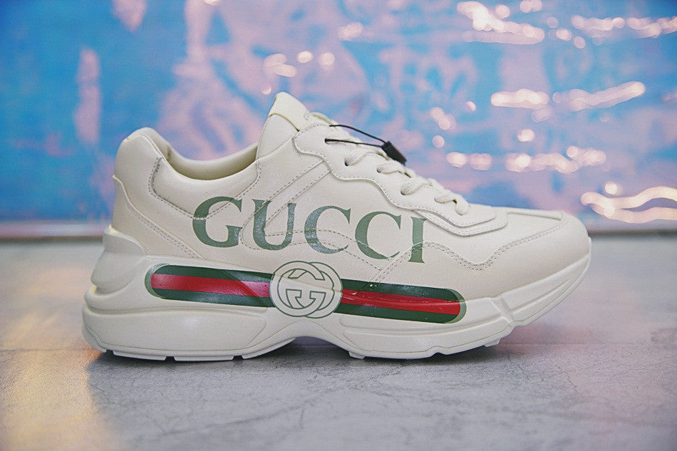 rhyton gucci logo leather sneakers