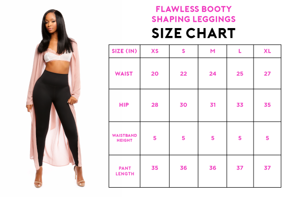 booty maxx flawless booty shaping leggings size chart