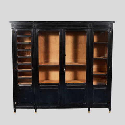 AN EBONZIED BLACK OAK BOOKCASE WITH THE ORIGINAL BRASS CAPPED HINGES - France, 1880