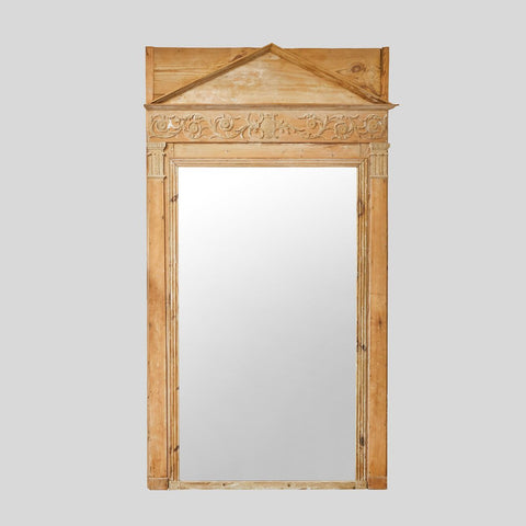 EMPIRE PINE MIRROR WITH NEOCLASSICAL PEDIMENT TOP - France, 1820 - Lee Stanton