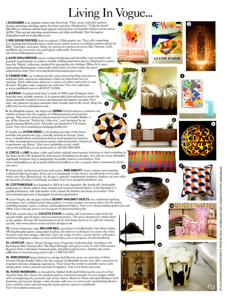 As Seen In Vogue: Living In Vogue - Press Feature - 5mm Design Store London