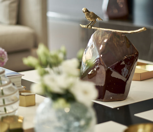 Brass Bird on Rock - Luxury Home Accessories & Decorative Objects - 5mm Interior Design Store