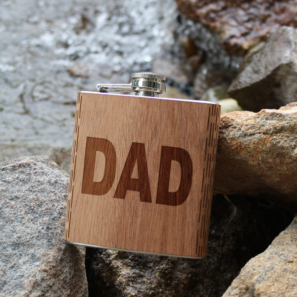 Father's Day Engraved Wooden Flask
