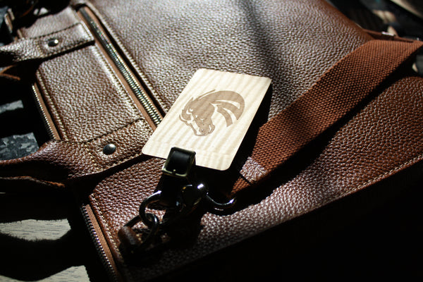 Slim wooden luggage tags pair BSU Broncos football laser-engraved