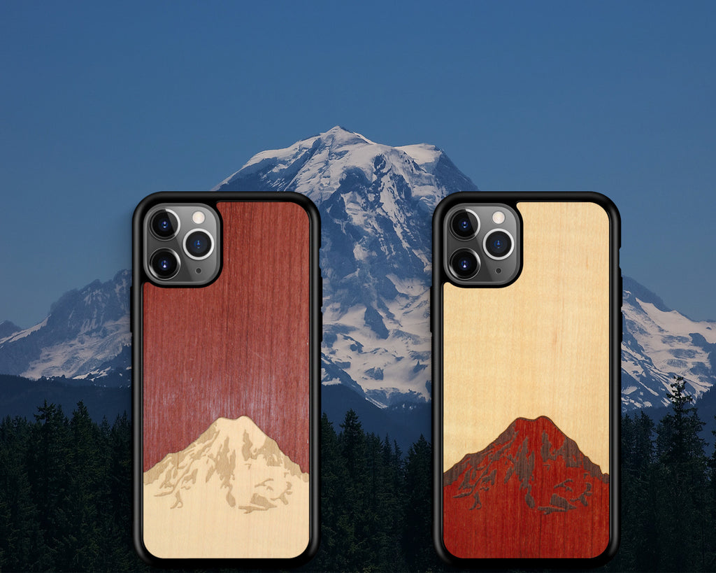 wooden mt. rainier phone case