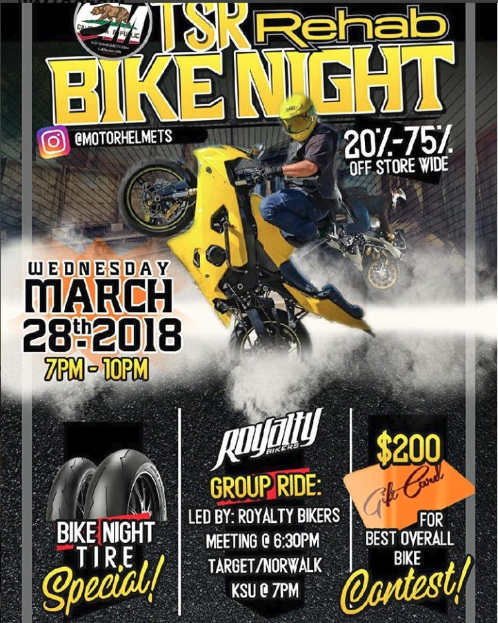 Motorhelmets Bike Night March 2018 TSR Rehab - Motorcycle Gear and Repair Center Orange County