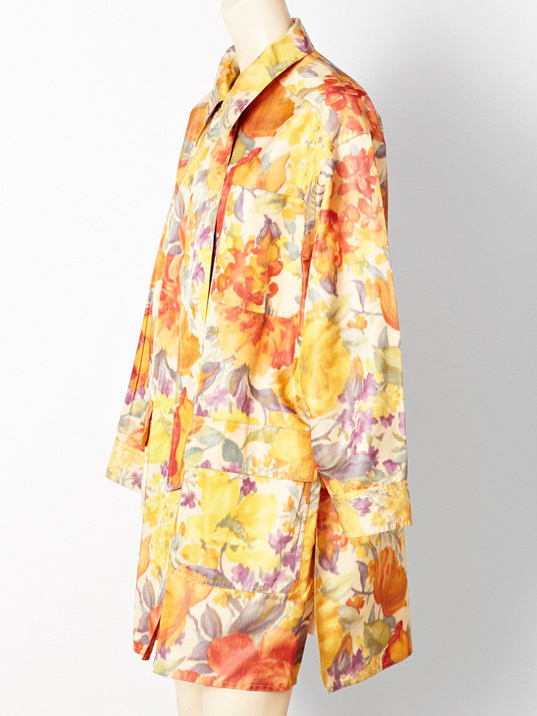 Bill Blass Floral Chine Taffeta Spring Coat