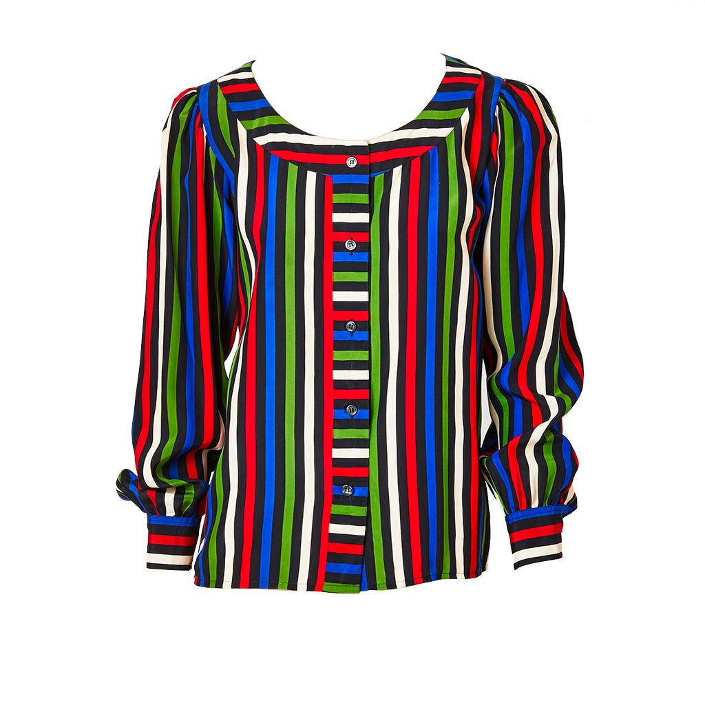 Yves Saint Laurent Multi Tone Stipe Silk Blouse