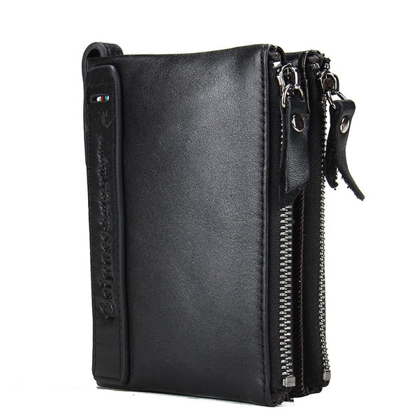 Crazy Horse Vintage Design 2-Zipper Fold Over Wallet