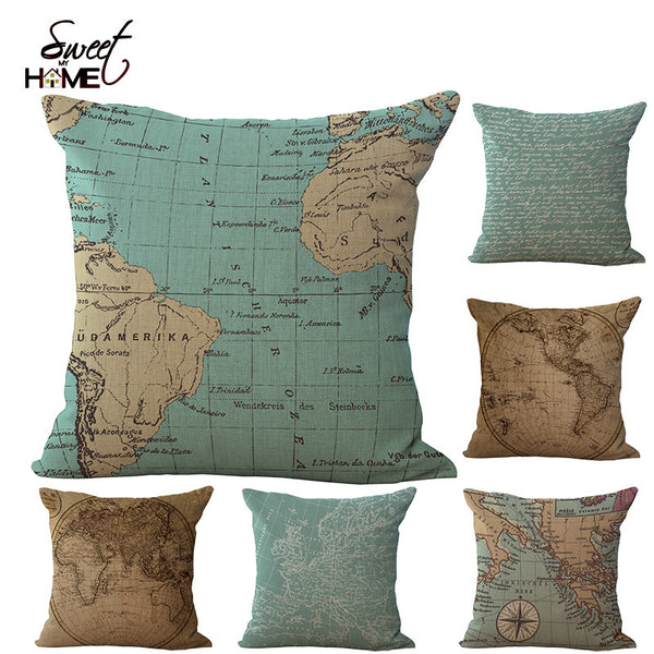 Vintage Map Throw Pillow Covers