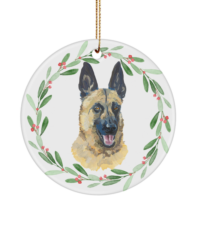 Belgian ornament, mistletoe ornament, white ceramic ornament, Shepard ornament, dog mom gift, dog dad gift