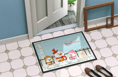 Merry Christmas Carolers Poodle White Indoor or Outdoor Mat 24x36 BB2401JMAT