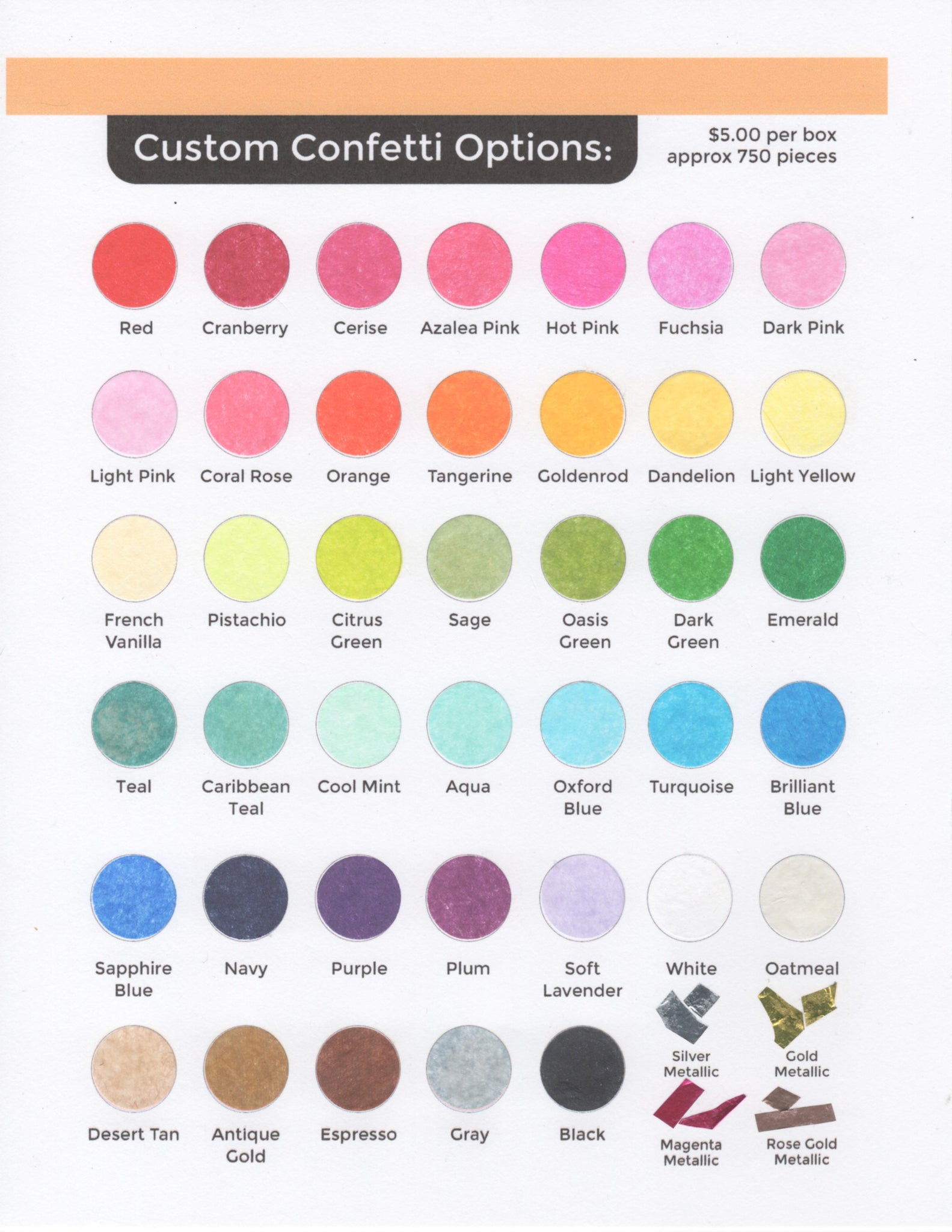 Confetti Color Options.