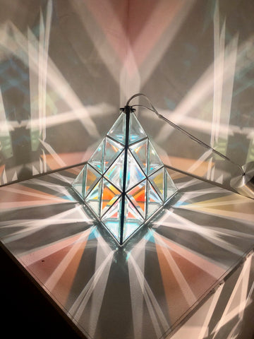 tetrahedron geometric glass pendant