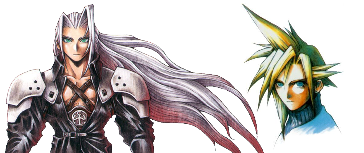 Tetsuya Nomura’s original Final Fantasy VII character design artwork for Sephiroth, Cloud