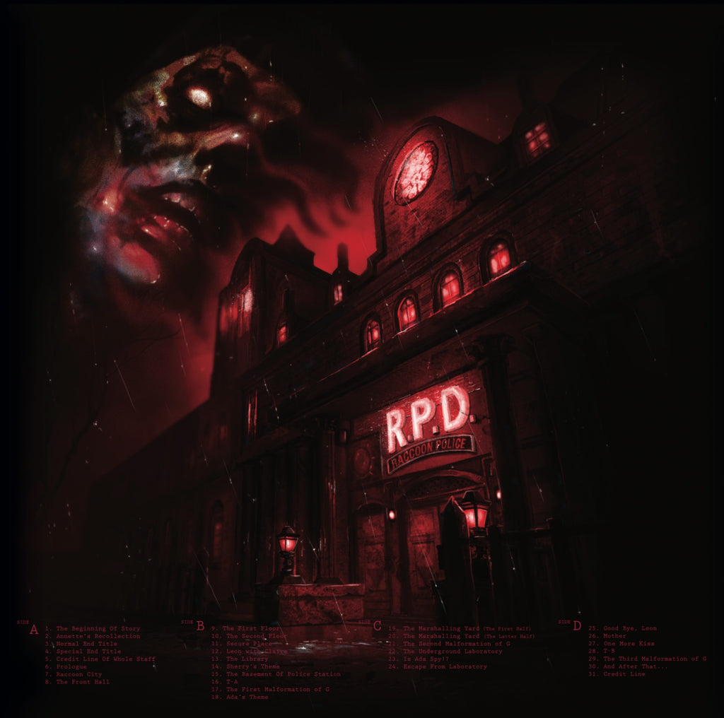 The back cover of the Resident Evil 2 vinyl.