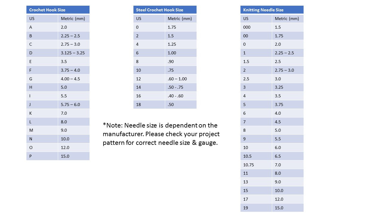 Needle and Hook Size Conversion Chart* - Needlepoint Joint