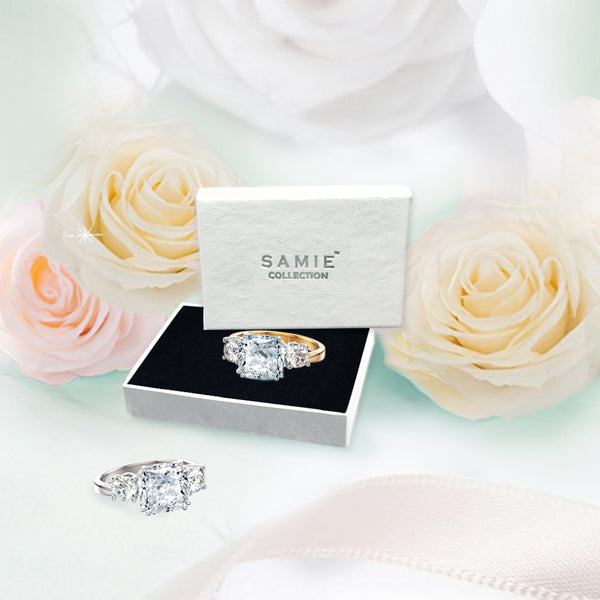 Samie Collection 3 Stone Cushion CZ Megan Markle's Royal Wedding Engagement Ring 