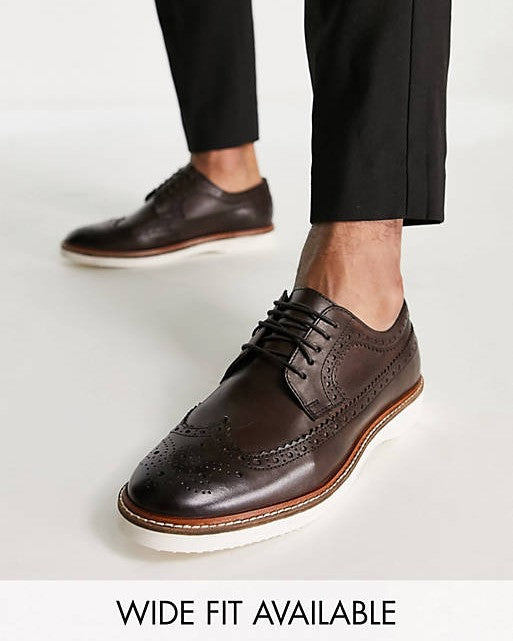 Brogue Shoe In Brown Leather On White Wedge Sole Exclusive