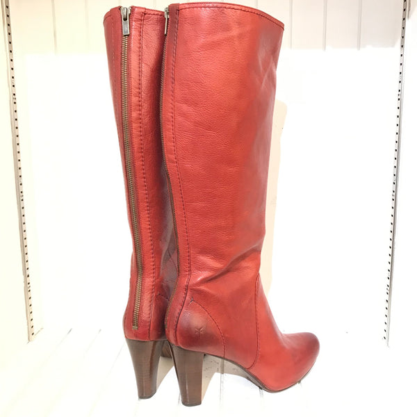 frye red leather boots