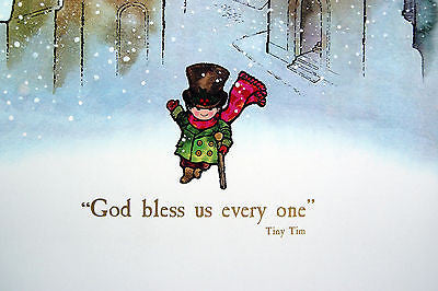 Vintage 1970's A Christmas Carol Tiny Tim God Bless Us Every One Print