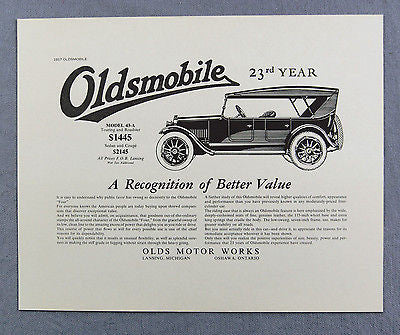 Vintage 1970's Oldsmobile 1917 Model 43-A Automobile Advertisement Print