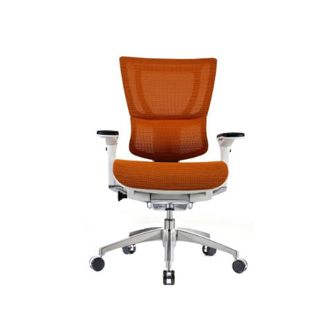 iOO Eurotech Ergonomic Office Chair in Bright Orange Mesh and White Frame, Front Facing View
