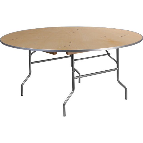 Flash Furniture 66'' Round HEAVY DUTY Birchwood Folding Banquet Table with METAL Edges XA66BIRCHMGG ; Image 1 ; UPC 889142084471