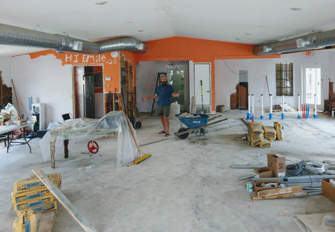 Interior view of new location of Trianon Coffee during renovations