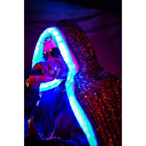 Kool Keith in a Firefly Cloak by Austin Bright Light Design. Photo credit: Melvin Monroe Photography