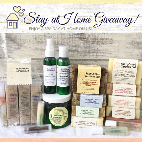 Enter to win our Stay at Home Giveaway of our all natural, vegan friendly soaps and skin care.