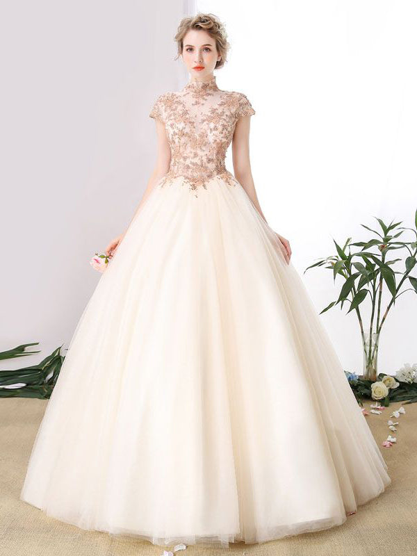 high neck ball gown wedding dress