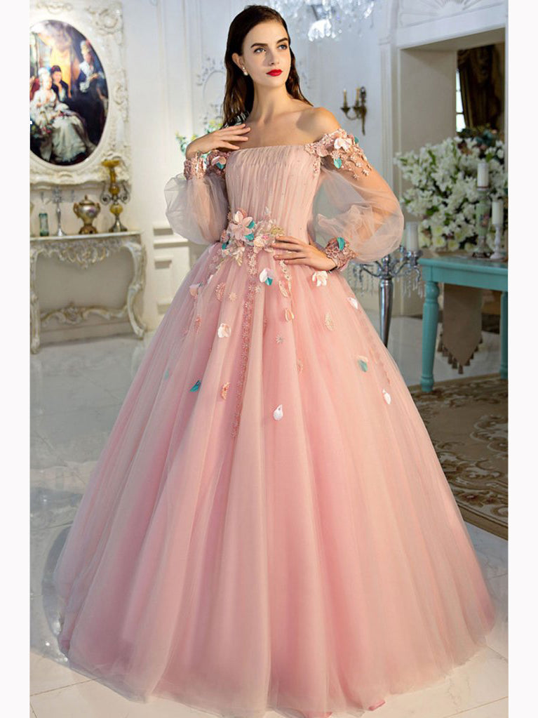 long sleeve pink prom dress