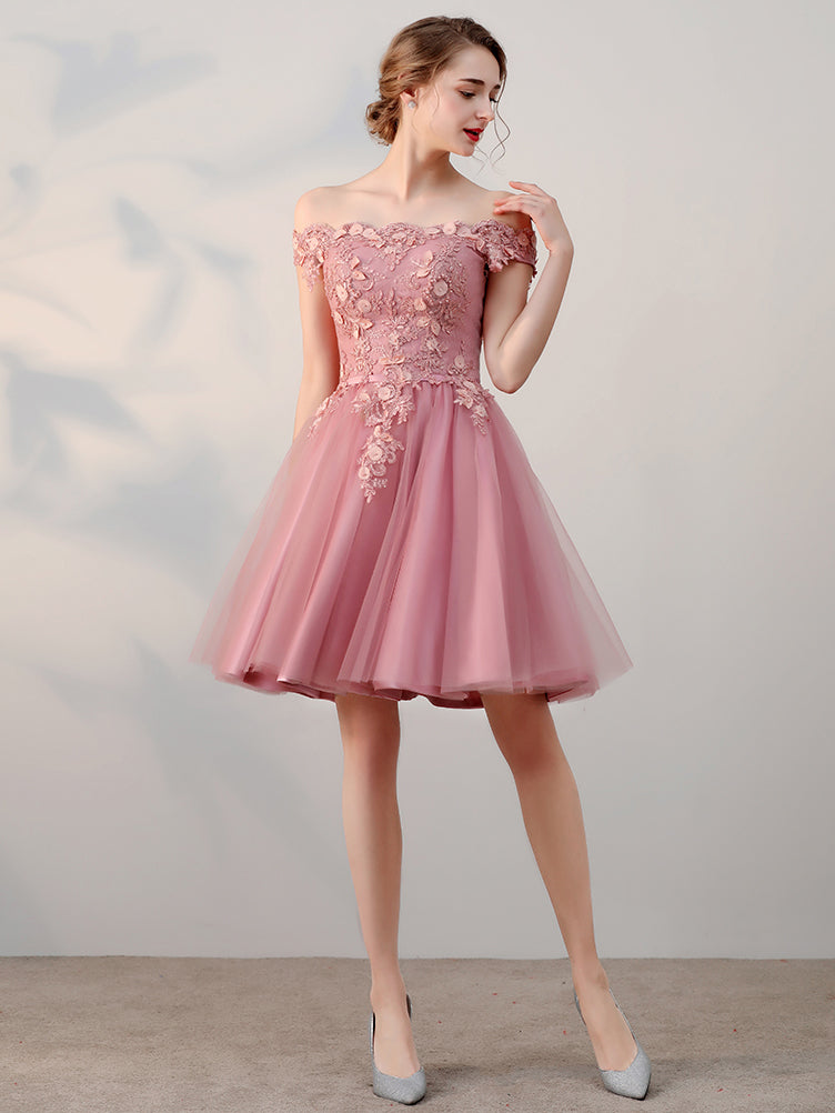 Chic A-line Off-the-shoulder Tulle Pink 