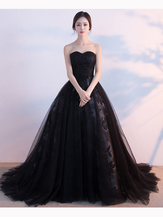 a line black prom dress