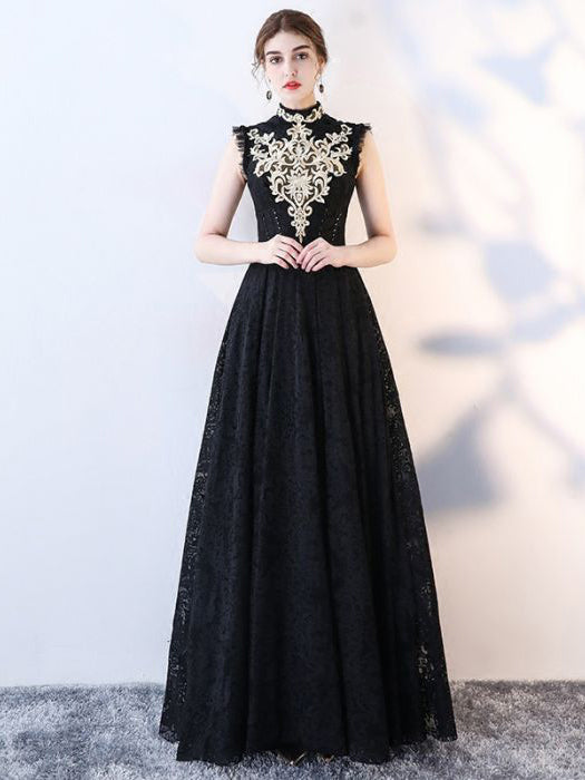 high neck evening gown with sleeves