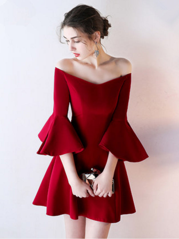 Chic A-line Off-the-shoulder Burgundy 