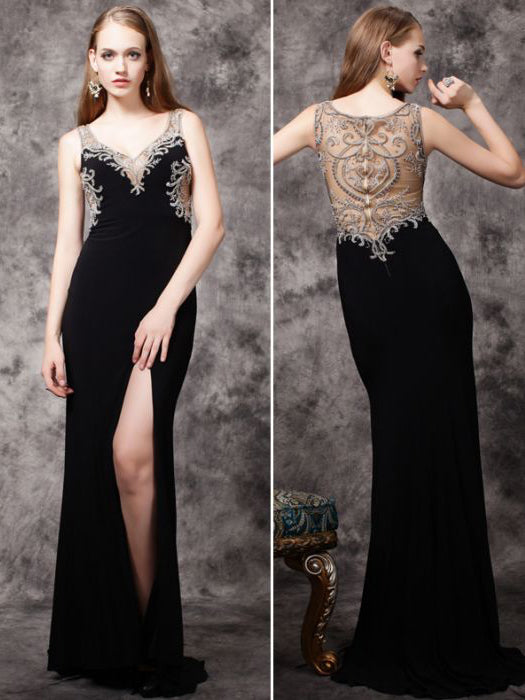 modest long black formal dresses